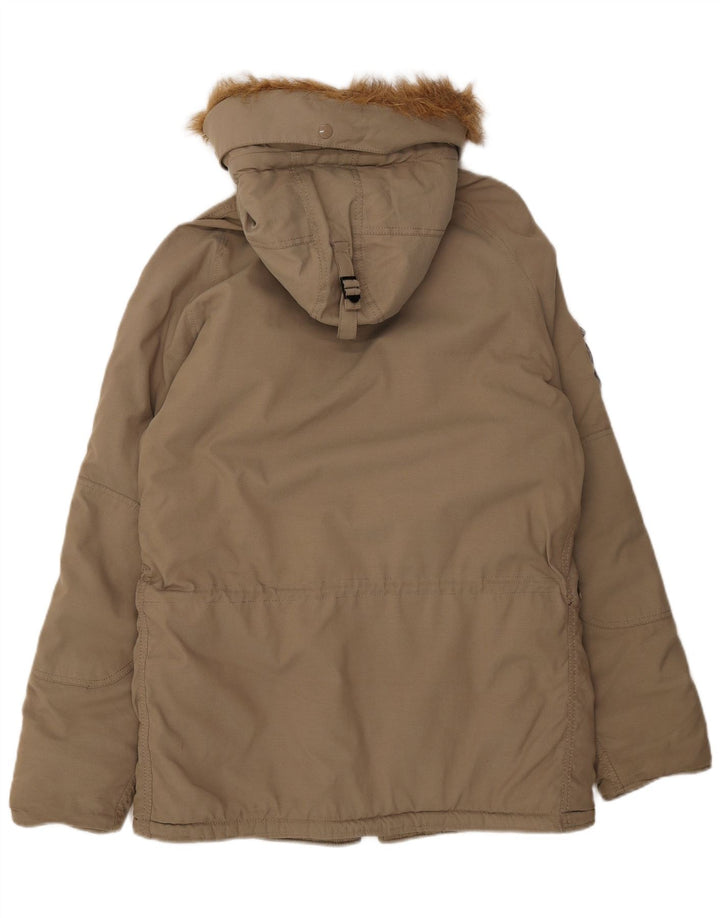 Alpha Industries Herre Hooded Parka Jacket UK 40 Large Beige Polyester