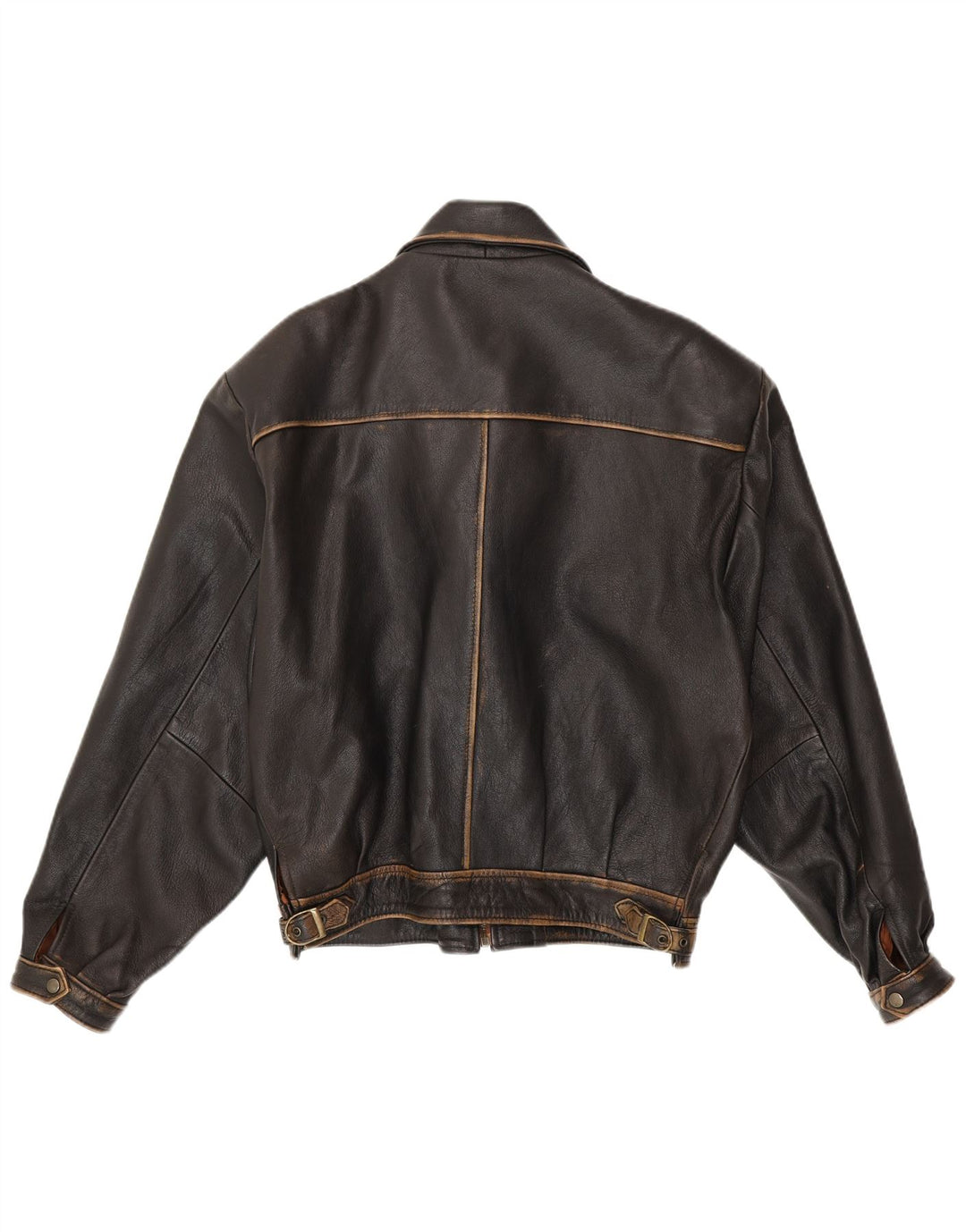 Vintage Herre Loose Fit Bomber Læderjakke UK 38 Medium Sort Læder