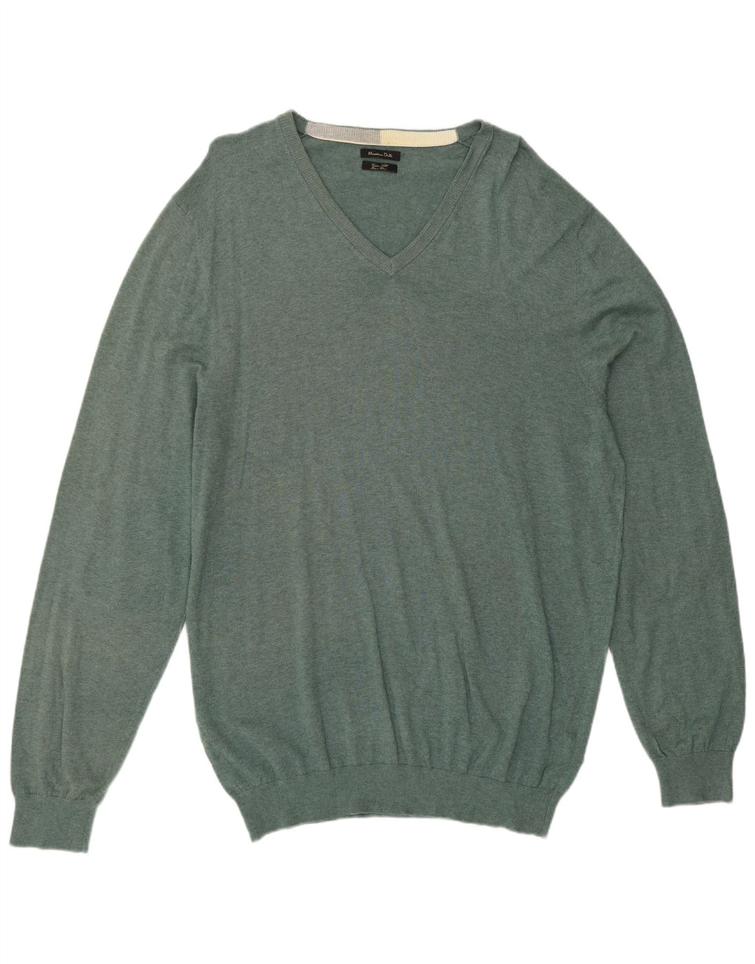 MASSIMO DUTTI Herre V-hals sweater 2XL Grøn Bomuld