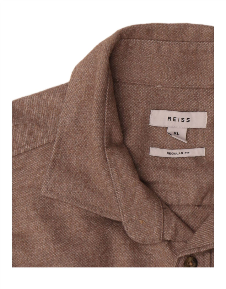 Reiss Herre Regular Fit Flannel Shirt XL Beige Flecked Polyester