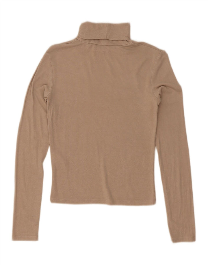 Zara Womens Crop Top Langærmet UK 8 Small Beige Viscose