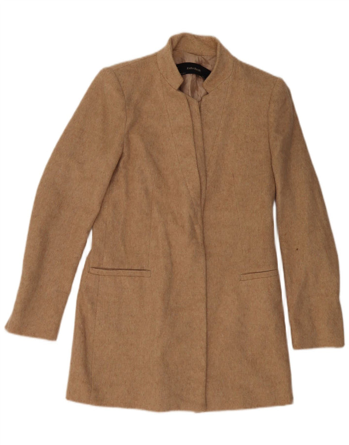 Zara Dame Overfrakke UK 10 Lille Beige Uld