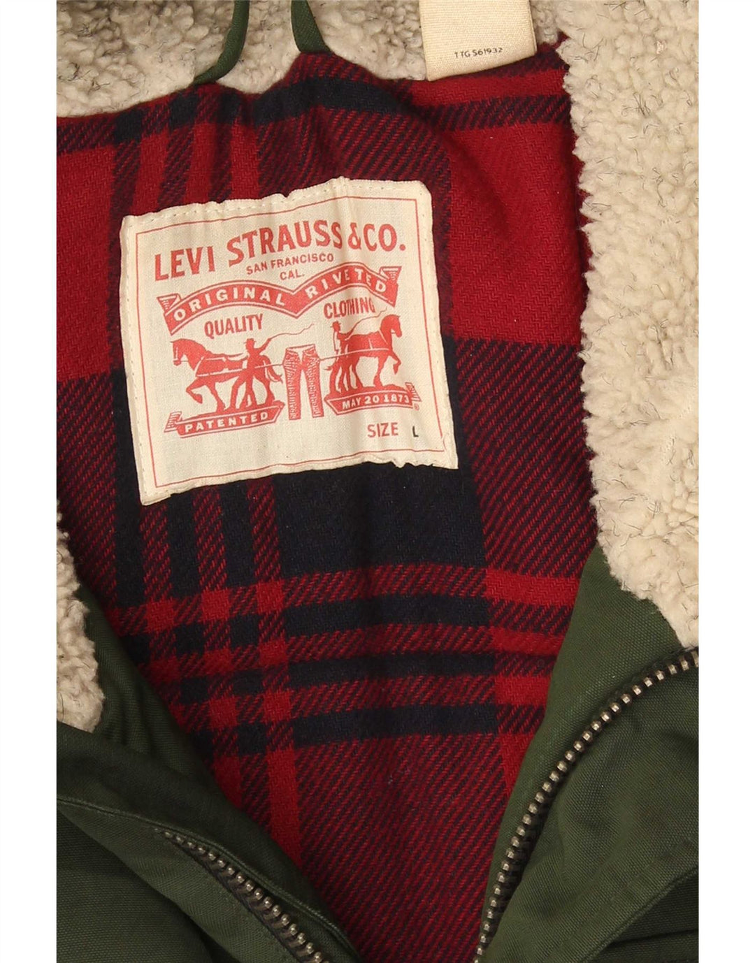 Levi's Herre hættepolstret jakke UK 40 Stor grøn bomuld