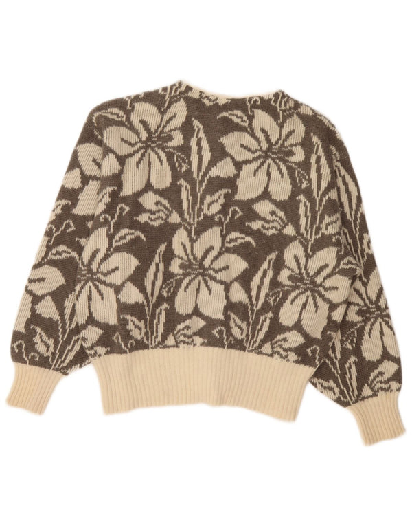 Vintage Kvinders Crop Cardigan Sweater UK 16 Large Beige Floral