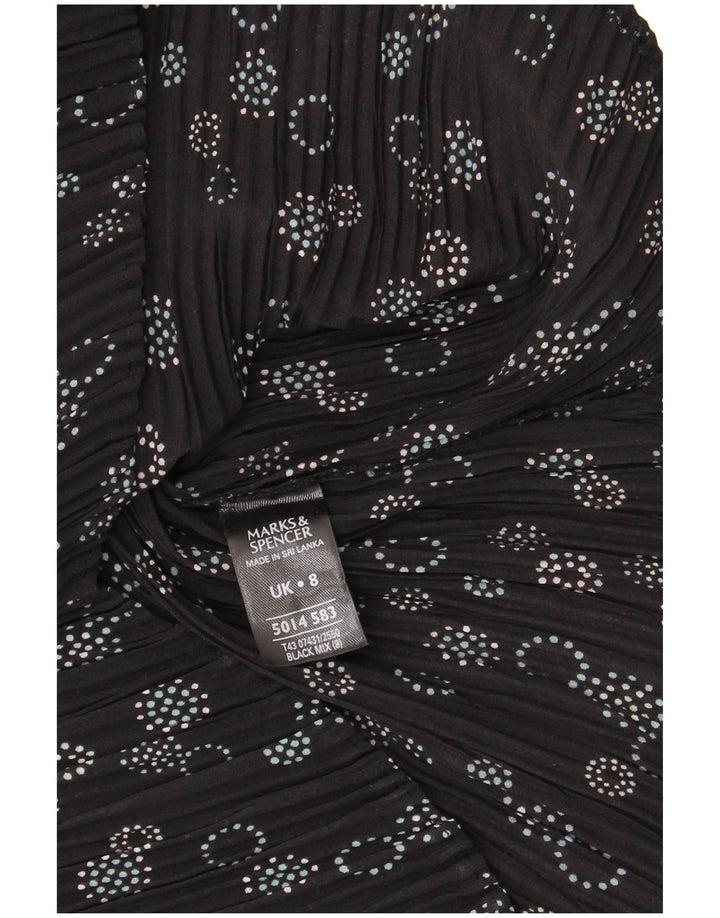 Marks & Spencer skjortebluse til kvinder UK 8 Lille sort geometrisk polyester