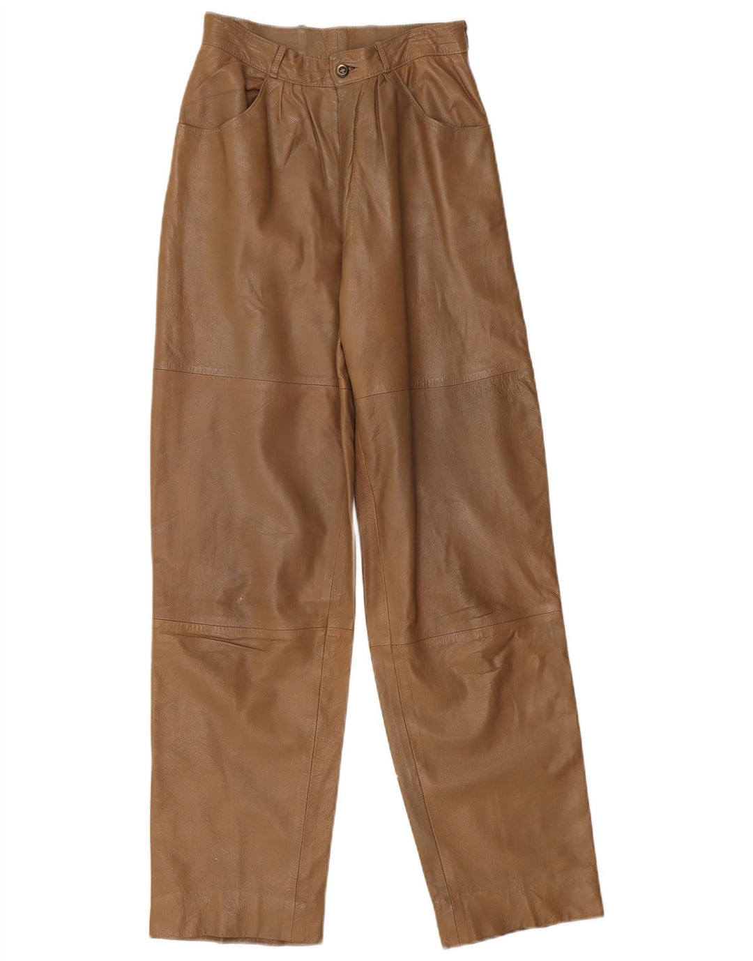 VINTAGE Loose Fit Læderbukser til kvinder W26 L32 Beige