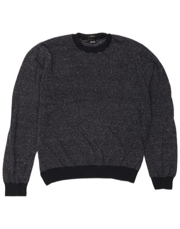 Hugo Boss Herre Loose Fit Crew Neck Jumper Sweater Small Navy Blue Flecked