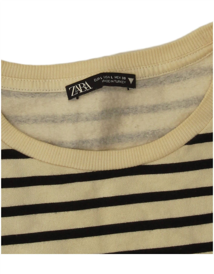 Zara Womens Crop Top Langærmet UK 16 Large Off White Stribet
