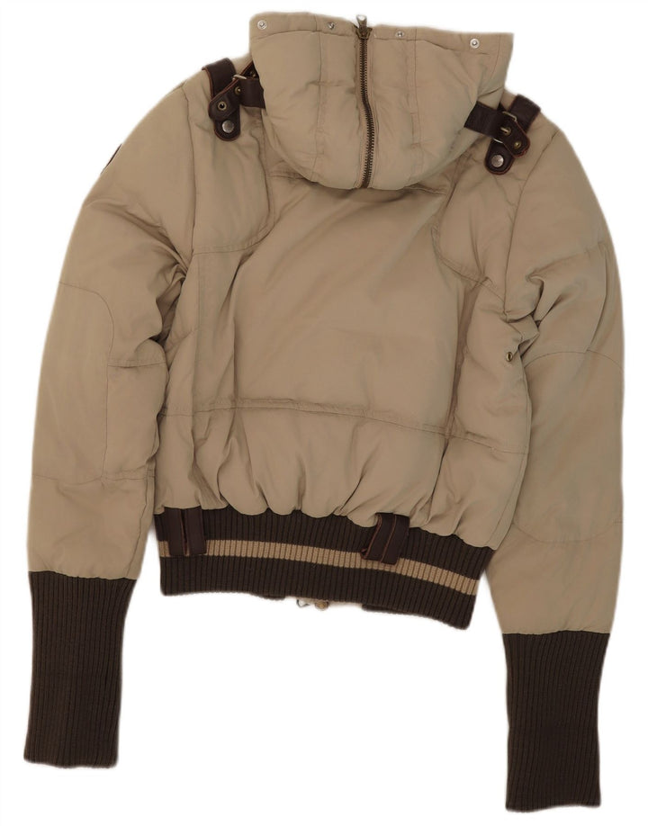 Frankie Morello Dame Hætte Polstret Jakke IT 42 Lille Beige Polyester