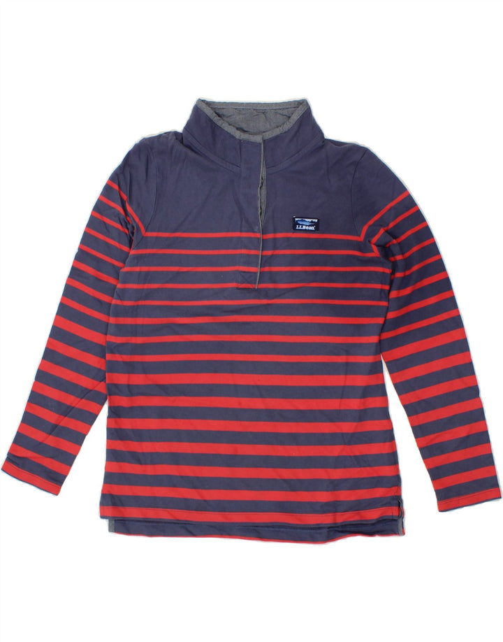 L.L.BEAN Womens Button Neck Sweatshirt Jumper UK 14 Medium Red Striped Vintage L.L.Bean and Second-Hand L.L.Bean from Messina Hembry 
