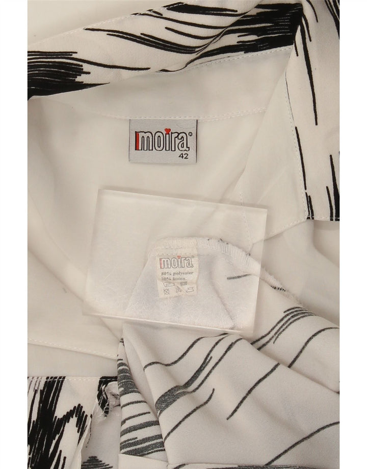 Vintage skjortebluse med 3/4 ærmer til kvinder IT 42 Medium hvid stribet polyester