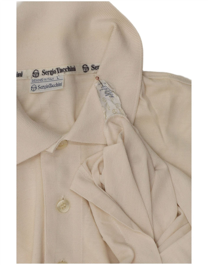 Sergio Tacchini Herre Olympiske Lege Polo Shirt Stor Hvid Bomuld