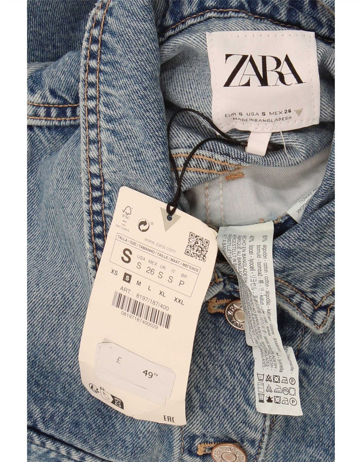 Zara Dame Ærmeløs Denim Playsuit UK 10 Small Blue Cotton