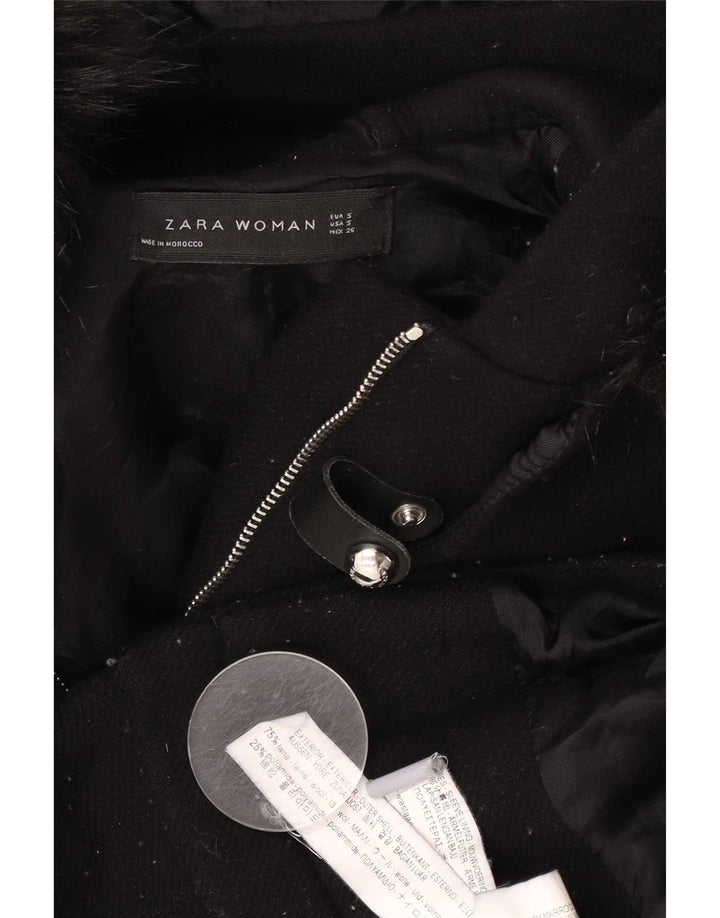 Zara Dame Hættevindjakke UK 10 Small Black Wool