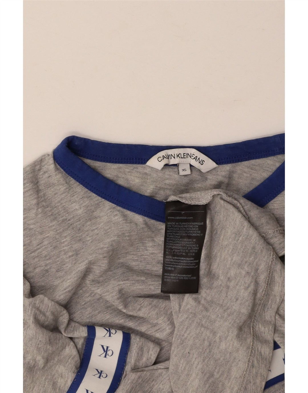 CALVIN KLEIN Dame Crop Grafisk T-Shirt Top UK 6 XS Grå Bomuld