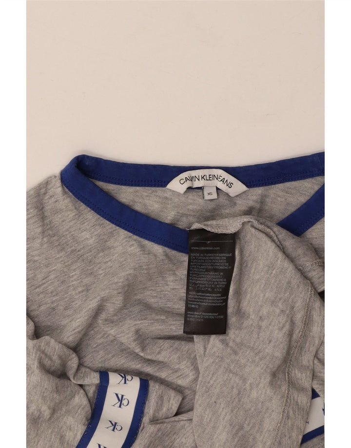 CALVIN KLEIN Dame Crop Grafisk T-Shirt Top UK 6 XS Grå Bomuld