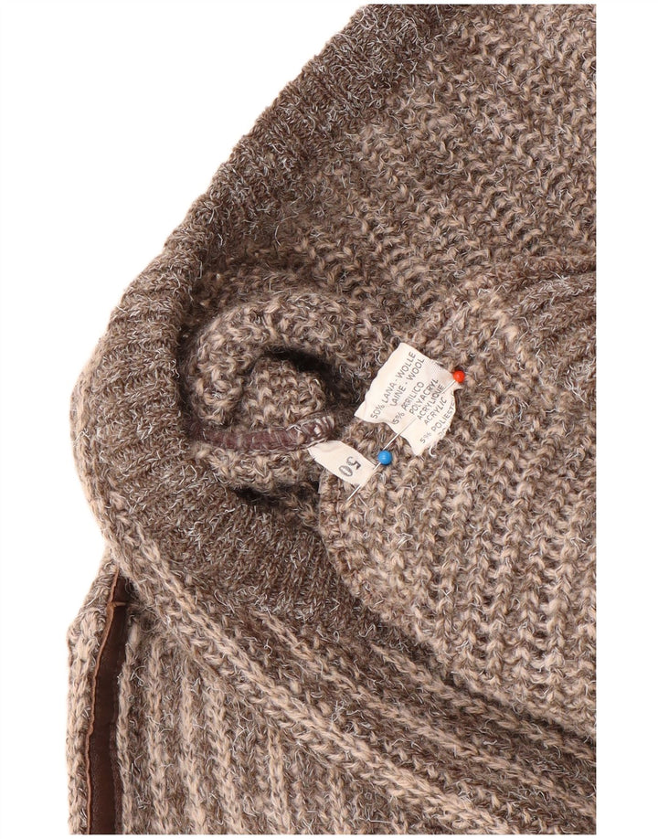Vintage Herre V-hals sweater IT 50 Medium Brun Stribet Uld