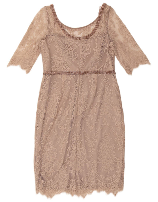 Monsoon Dame 3/4-ærmet blondeskedekjole UK 16 Large Beige Floral Nylon