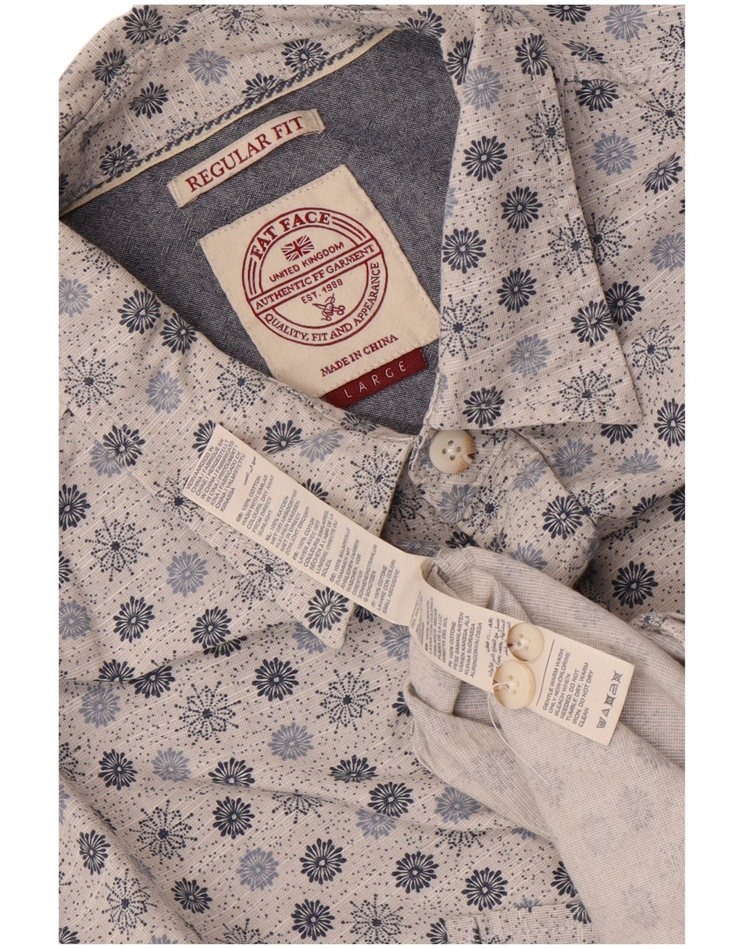 Fat Face Herre Regular Fit Skjorte Large Blue Floral Cotton