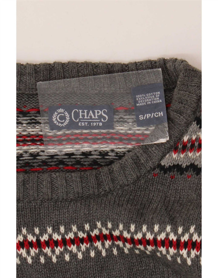 Chaps Herre Boat Neck Jumper Sweater Small Grey Fair Isle Bomuld