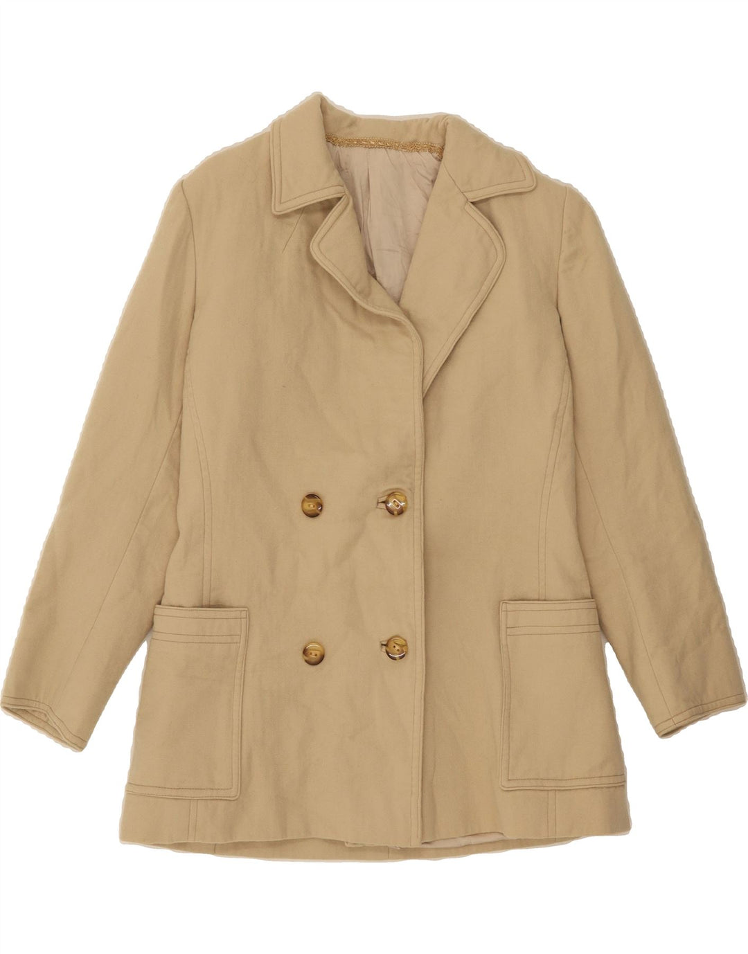 VINTAGE Womens Double Breasted Blazer Jacket UK 10 Small Beige Vintage Vintage and Second-Hand Vintage from Messina Hembry 