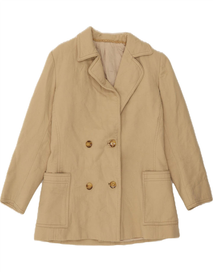 VINTAGE Womens Double Breasted Blazer Jacket UK 10 Small Beige Vintage Vintage and Second-Hand Vintage from Messina Hembry 