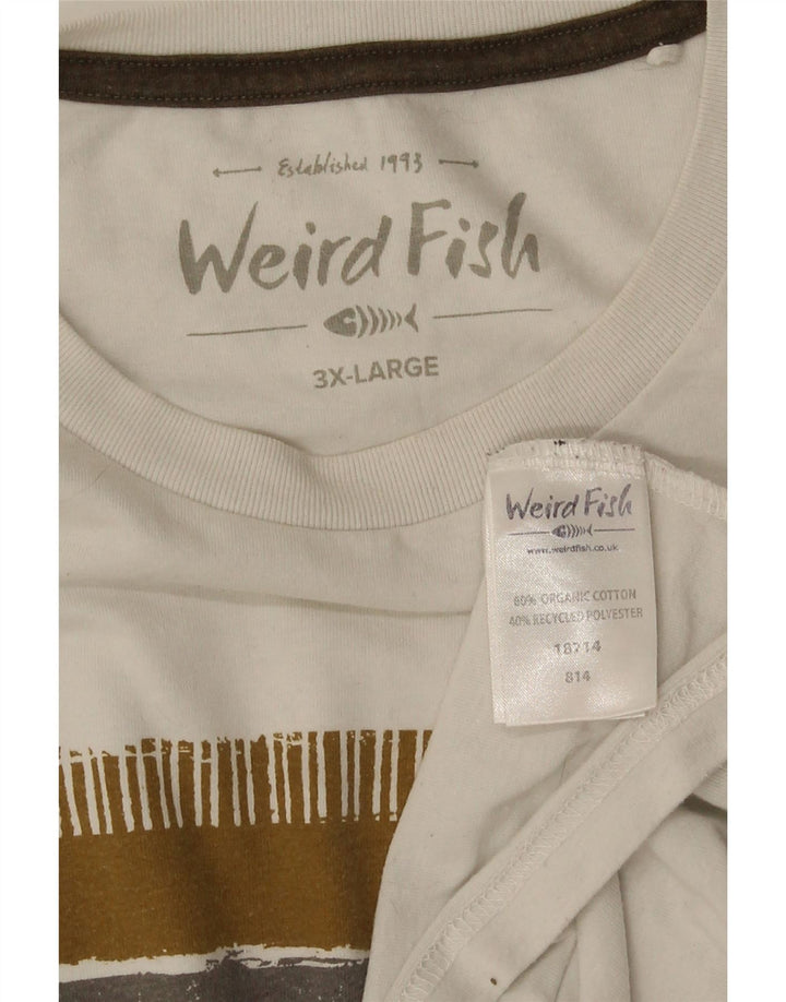 WEIRD FISH Herre Grafisk T-Shirt Top 3XL Hvid Bomuld