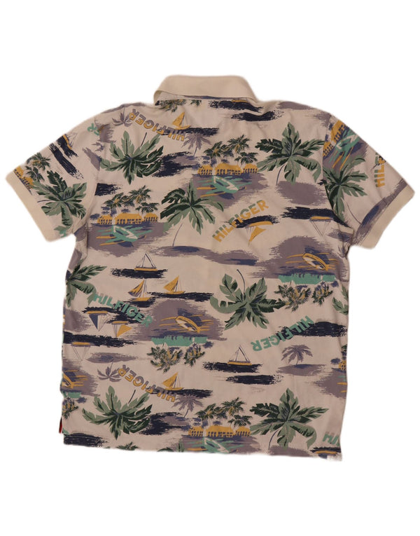 Tommy Hilfiger Herre grafisk poloshirt XL Off White Bomuld Hawaiian