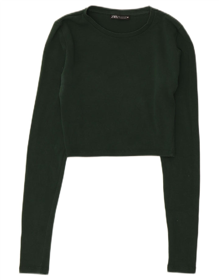 Zara Langærmet Crop Top til kvinder DK 12 Mellemgrøn