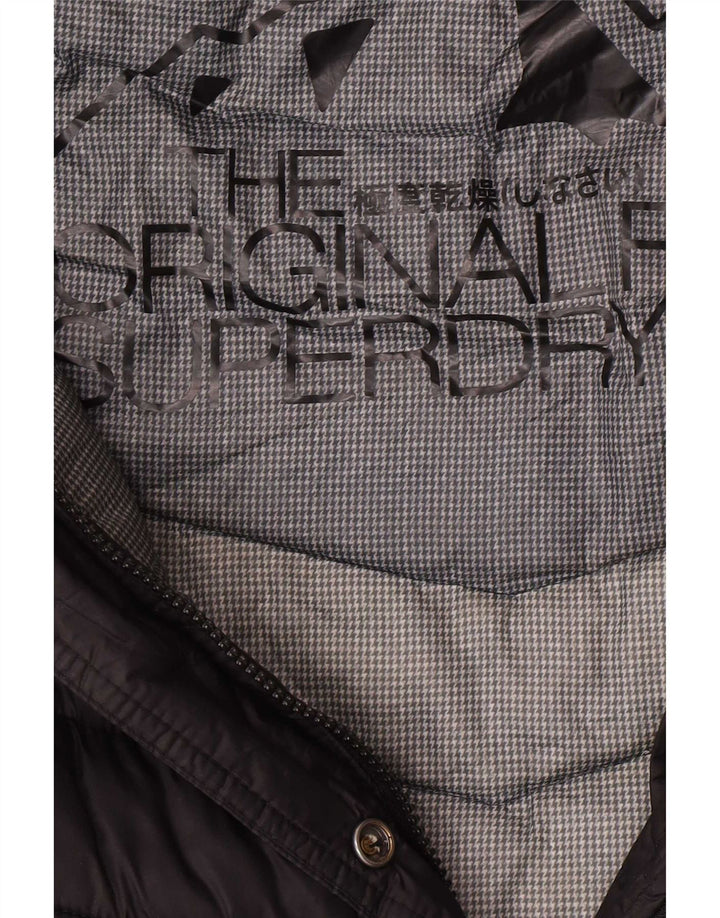 Superdry Polstret frakke med hætte til kvinder UK 14 Medium Sort Nylon