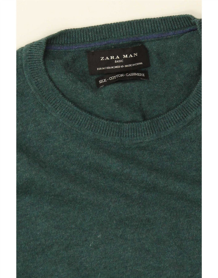Zara Herre Crew Neck Jumper Sweater Medium Green Silke