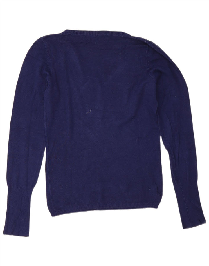 Zara Dame V-hals sweater UK 12 Medium Navy Blue Rayon