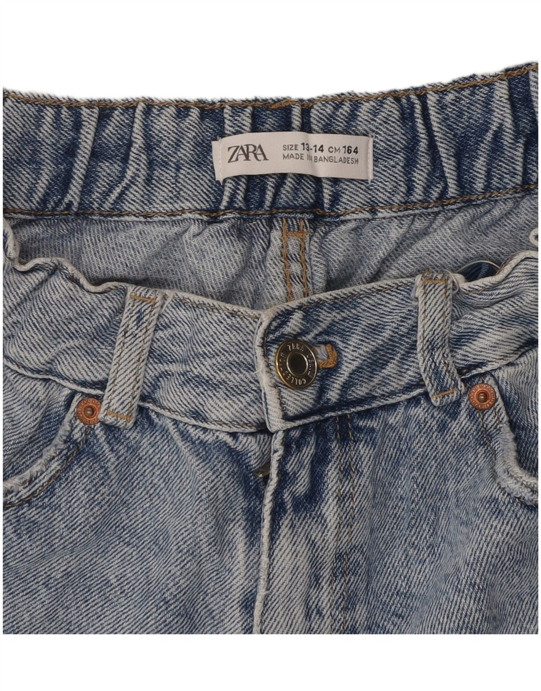 ZARA Piger High Waist Distressed Denim Shorts 13-14 år W28 Blå