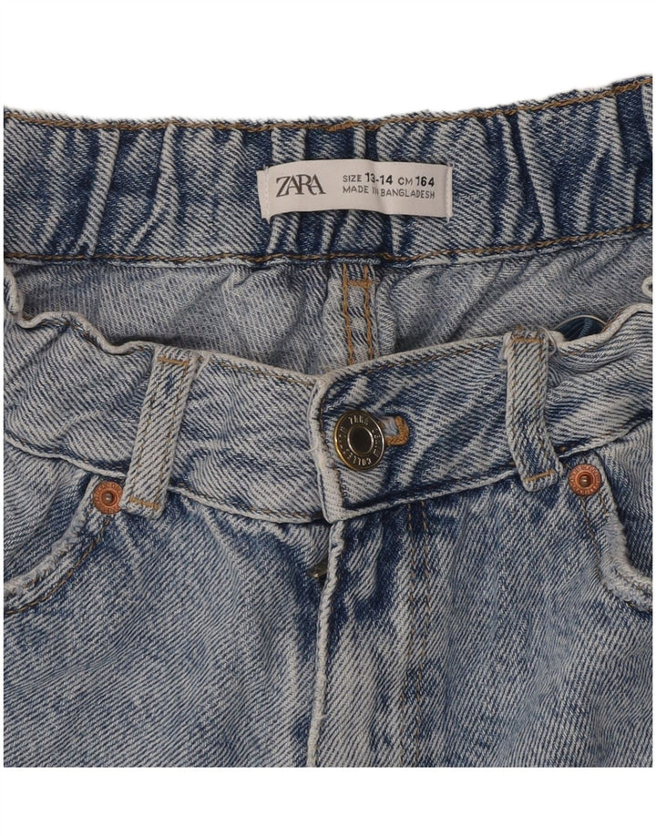 ZARA Piger High Waist Distressed Denim Shorts 13-14 år W28 Blå