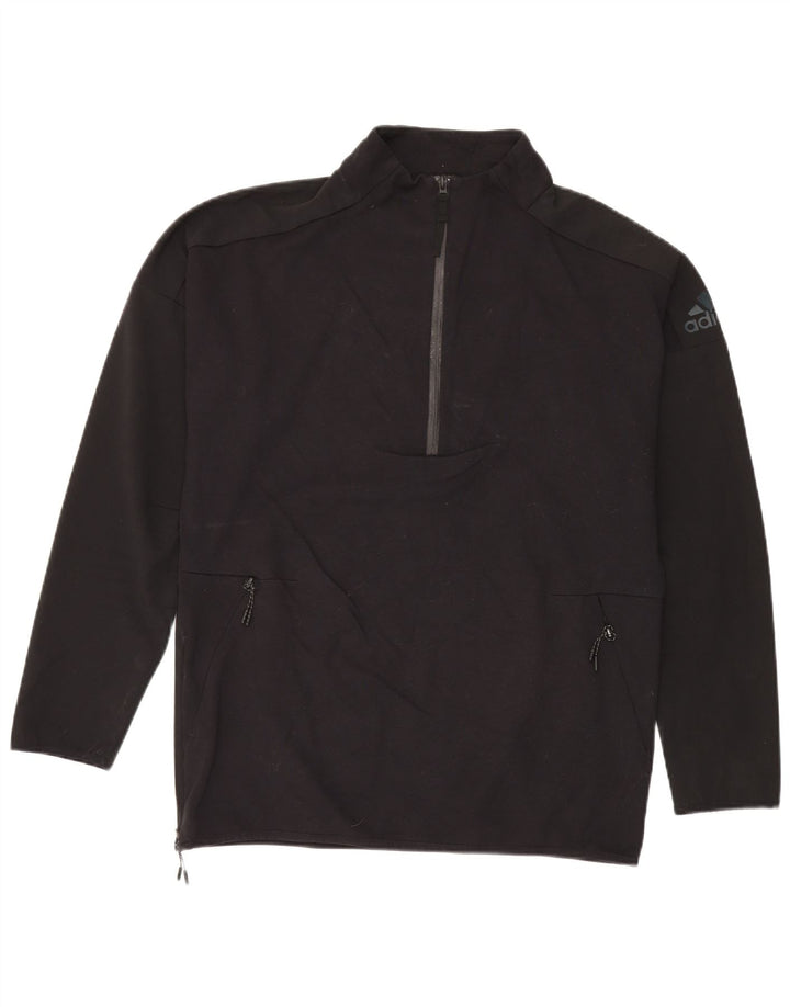 Adidas Herre Zip Neck Pullover Træningsdragt Top Stor Sort Polyester