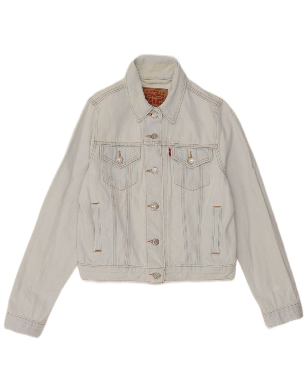 Levi's Dame Crop Denim Jacket UK 12 Medium Blue Bomuld