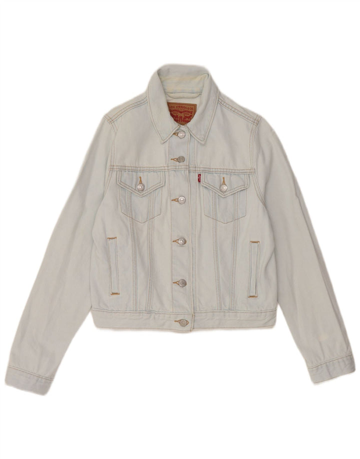 Levi's Dame Crop Denim Jacket UK 12 Medium Blue Bomuld