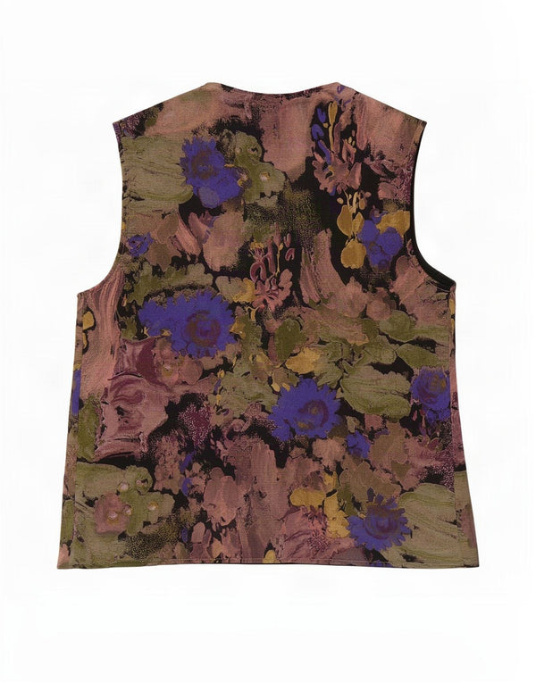 Vintage Dame ÅBEN vest UK 16 Large Multicolored Floral