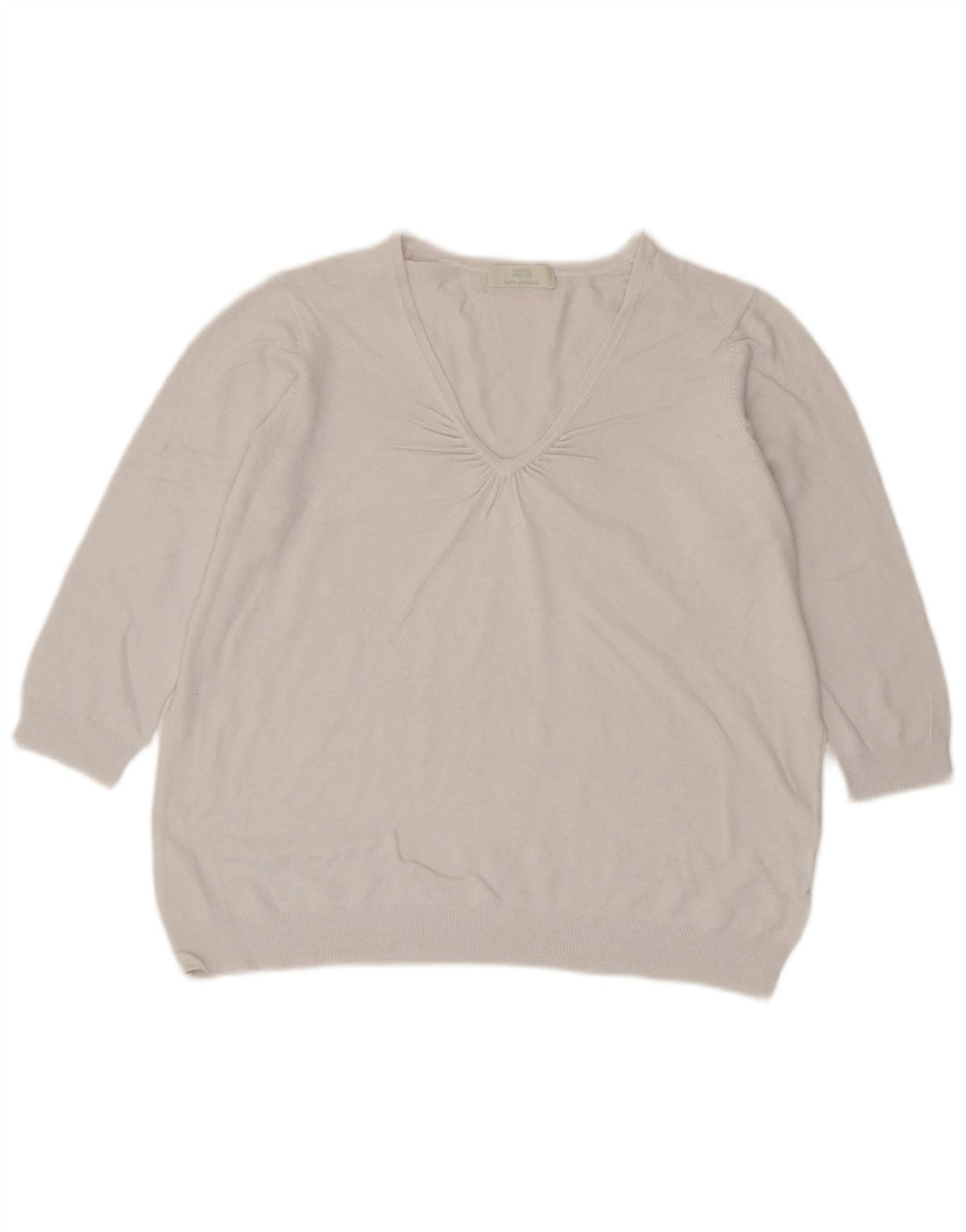 Marks & Spencer Dame 3/4-ærmet V-hals sweater UK 14 Medium White