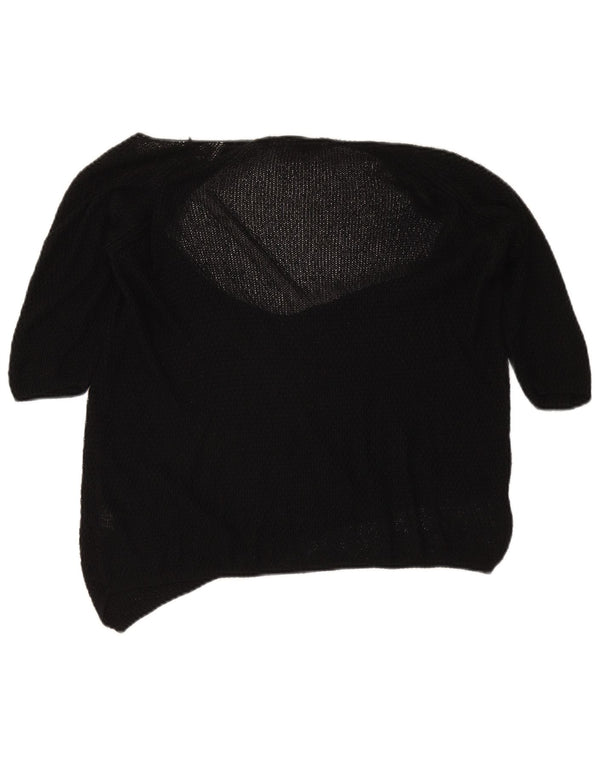 Zara Dame Kortærmet V-hals Jumper Sweater UK 12 Medium Sort Akryl