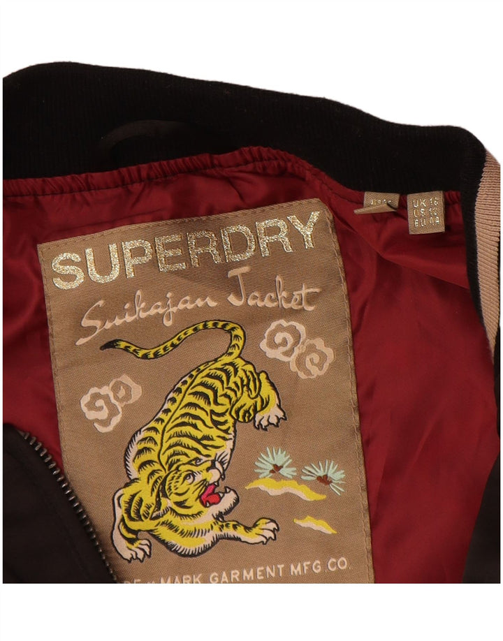Superdry Grafisk træningsdragt topjakke til kvinder UK 16 Stor brun farveblok