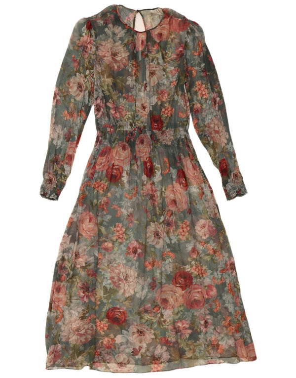 VINTAGE Langærmet maxikjole til kvinder UK 12 Medium Multicolored Floral