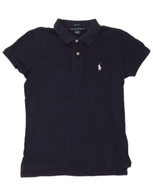 Ralph Lauren Dame Skinny Polo Shirt UK 12 Medium Navy Blue Bomuld