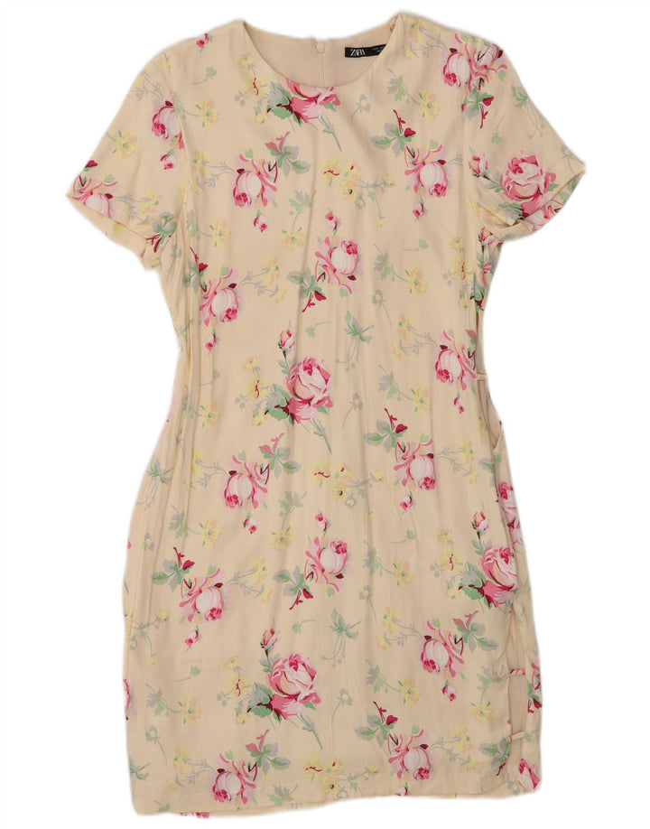 Zara Womens Sheath Dress UK 10 Small Off White Floral Polyester