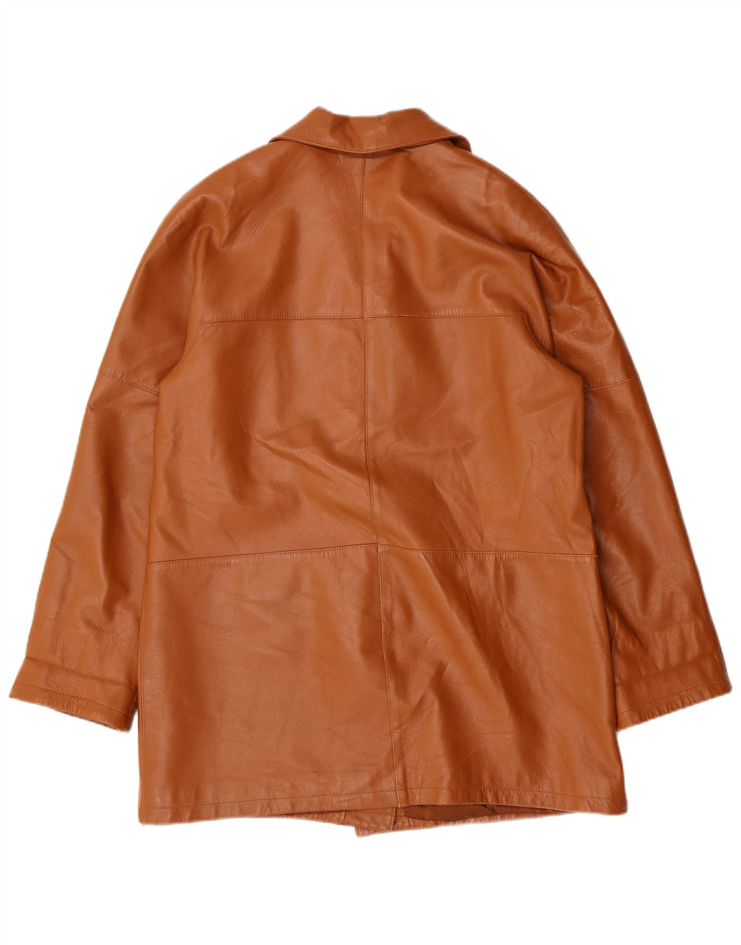 VINTAGE Womens Leather Coat IT 42 Medium Brown Leather