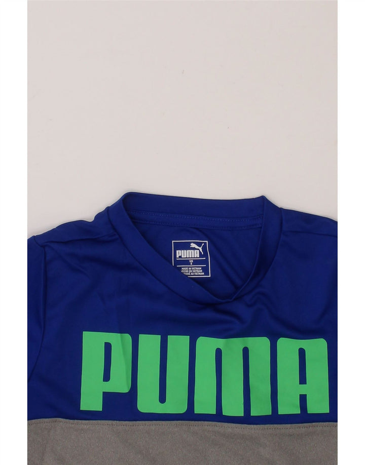 PUMA Boys Graphic T-Shirt Top 5-6 Years XS  Blue Colourblock Polyester Vintage Puma and Second-Hand Puma from Messina Hembry 