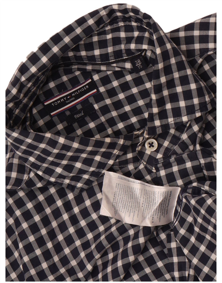 Tommy Hilfiger Herre Fitted Shirt Størrelse 38 15 Medium Navy Blue Gingham Cotton