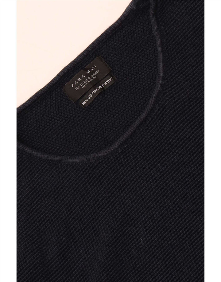 Zara Herre Top Langærmet XL Marineblå Bomuld