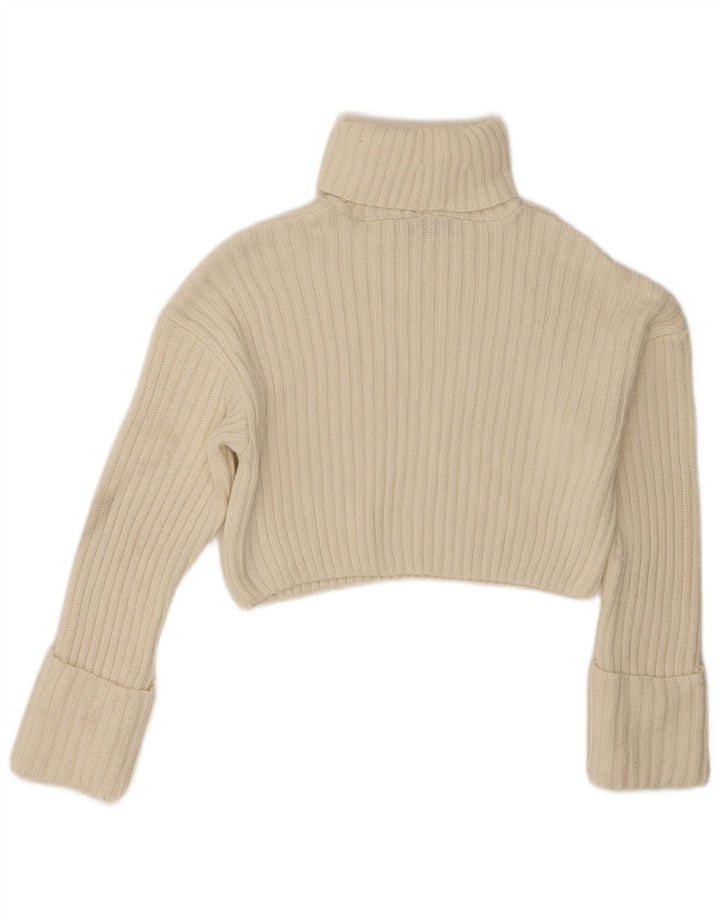 Zara Womens Crop Oversized Roll Neck Jumper Sweater UK 10 Small White
