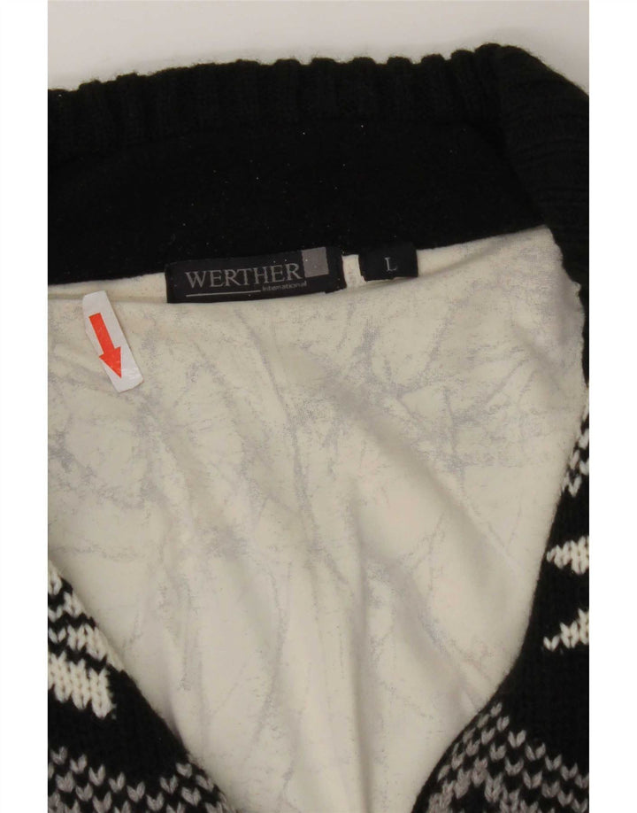 Werther Herre Zip Neck Jumper Sweater Large Black Fair Isle Polyacryl